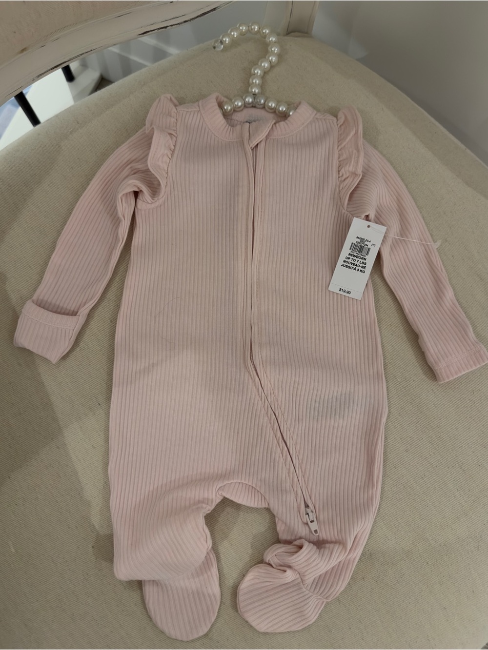 Newborn Size Rib Knit Ballet Pink Ruffled Baby One Piece Footie Onesie NWT